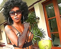 Exotic t-girl looks incredibly sexy in fishnet outfits